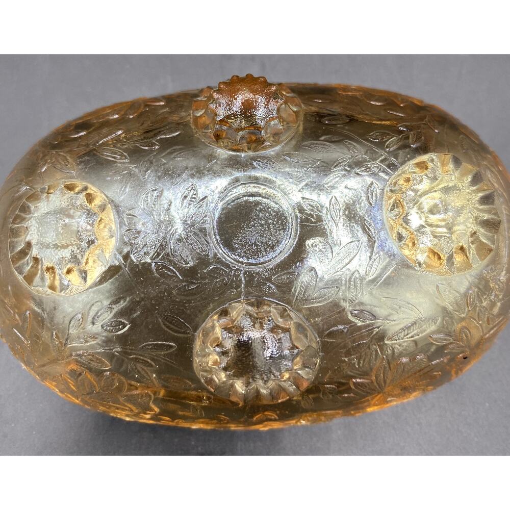 Vtg Jeanette Glass Louisa Floragold toed Oval Dish Carnival candy dish - Picture 4 of 4